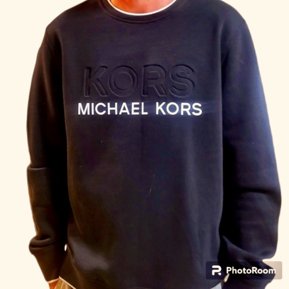 MICHAEL KORS🍃MENS CREWNECK XL SWEATSHIRT 🍃BLACK EMBOSSED LOGO WHITE DETAILS - Picture 6 of 7